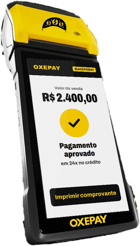 Maquininha OxeSmart com pagamento aprovado em 24x